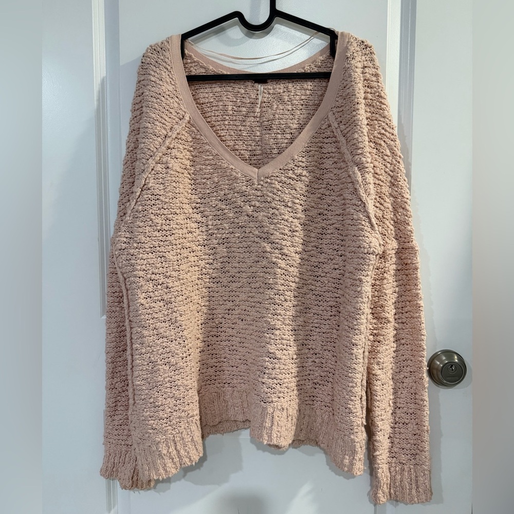 Free People Sweater Women Small Pink Shaggy Bear Songbird Pullover Oversized